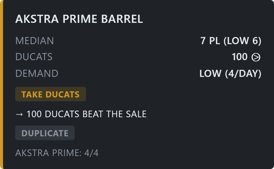 Ducats next to the price on the reward screen.